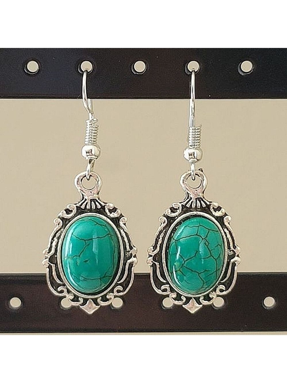 Earrings Silver Tone Turquoise Teal Earrings #0064
